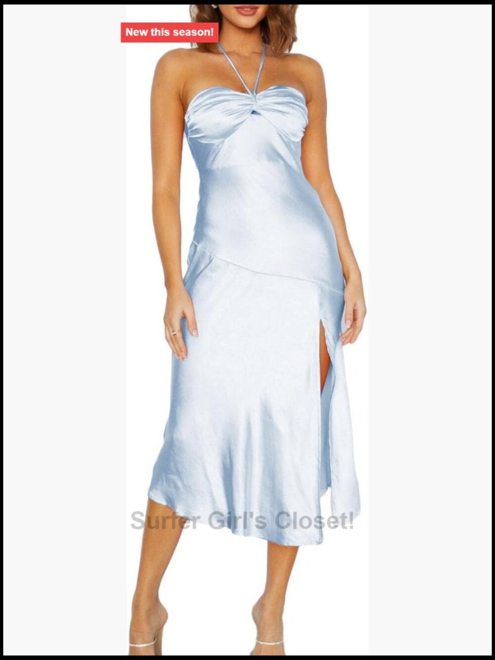 Satin Halter Midi Dress Backless Slit Bodycon Formal